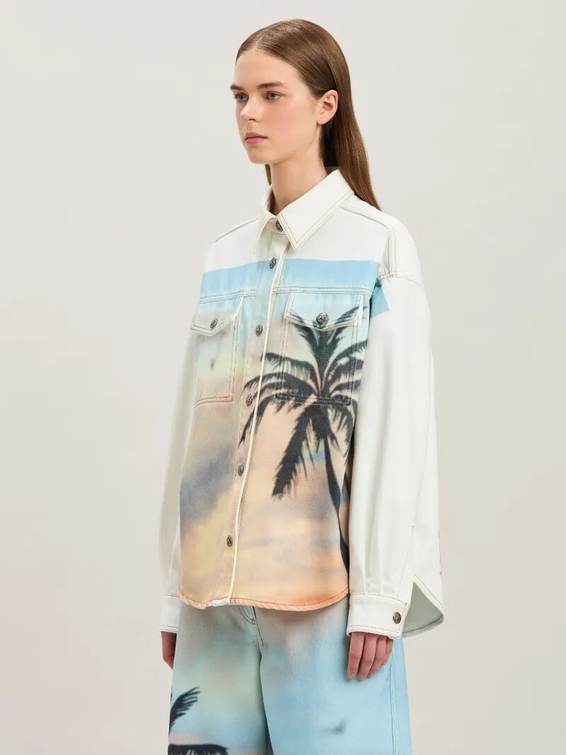 sunrise palm denim-Überhemd off white -