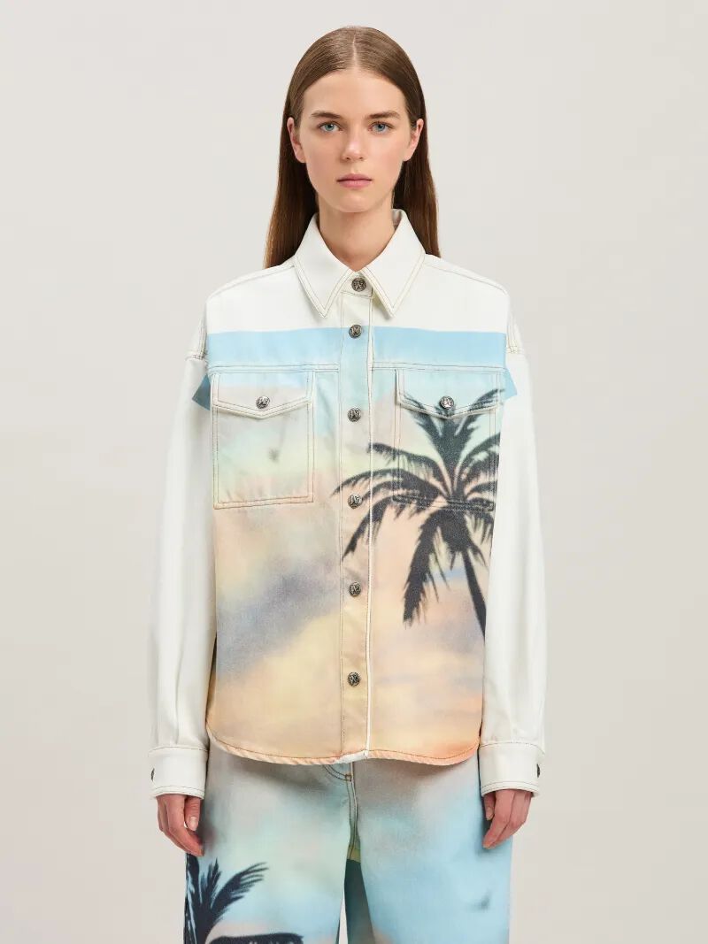 sunrise palm denim-Überhemd off white -