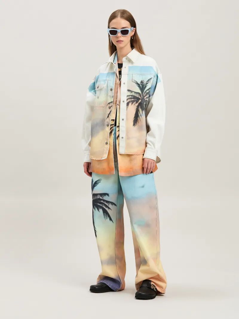 sunrise palm denim-Überhemd off white -