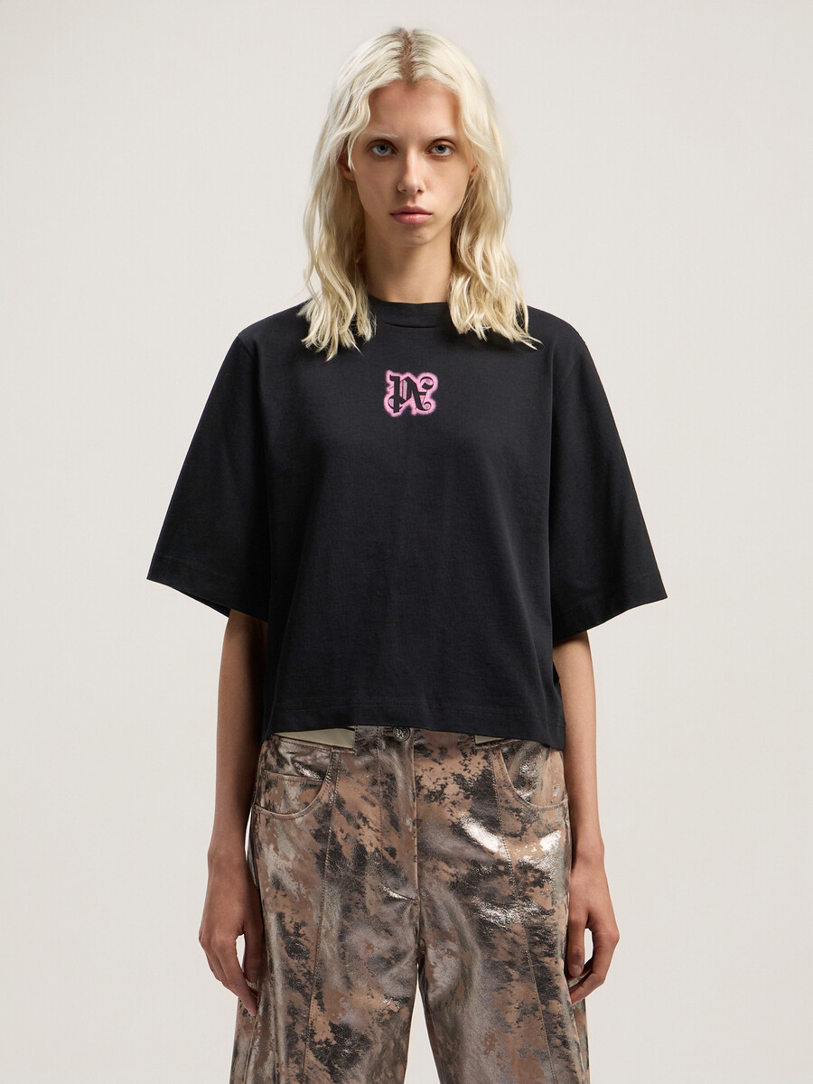 klassisches cropped-t-shirt mit logo