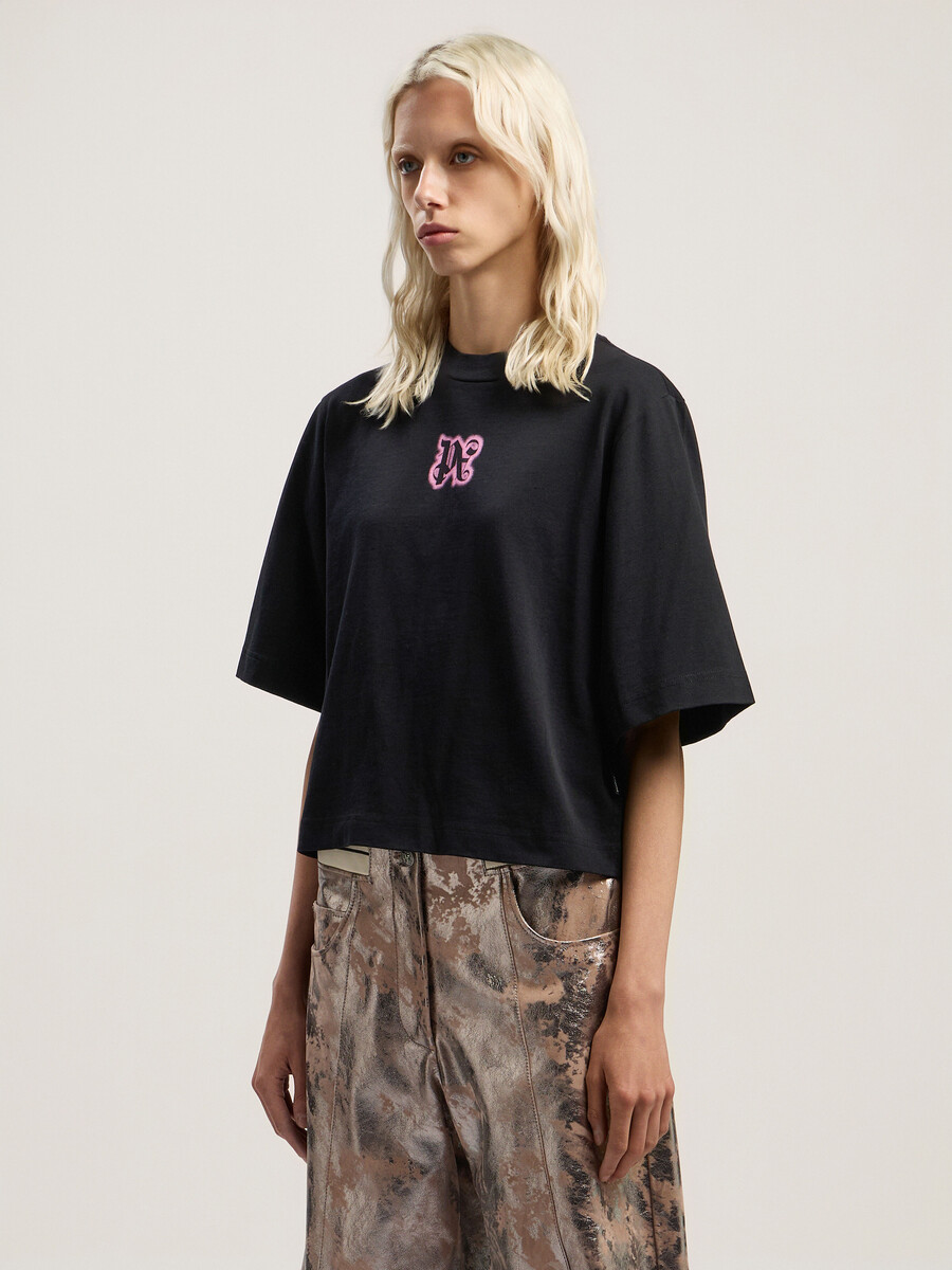 klassisches cropped-t-shirt mit logo