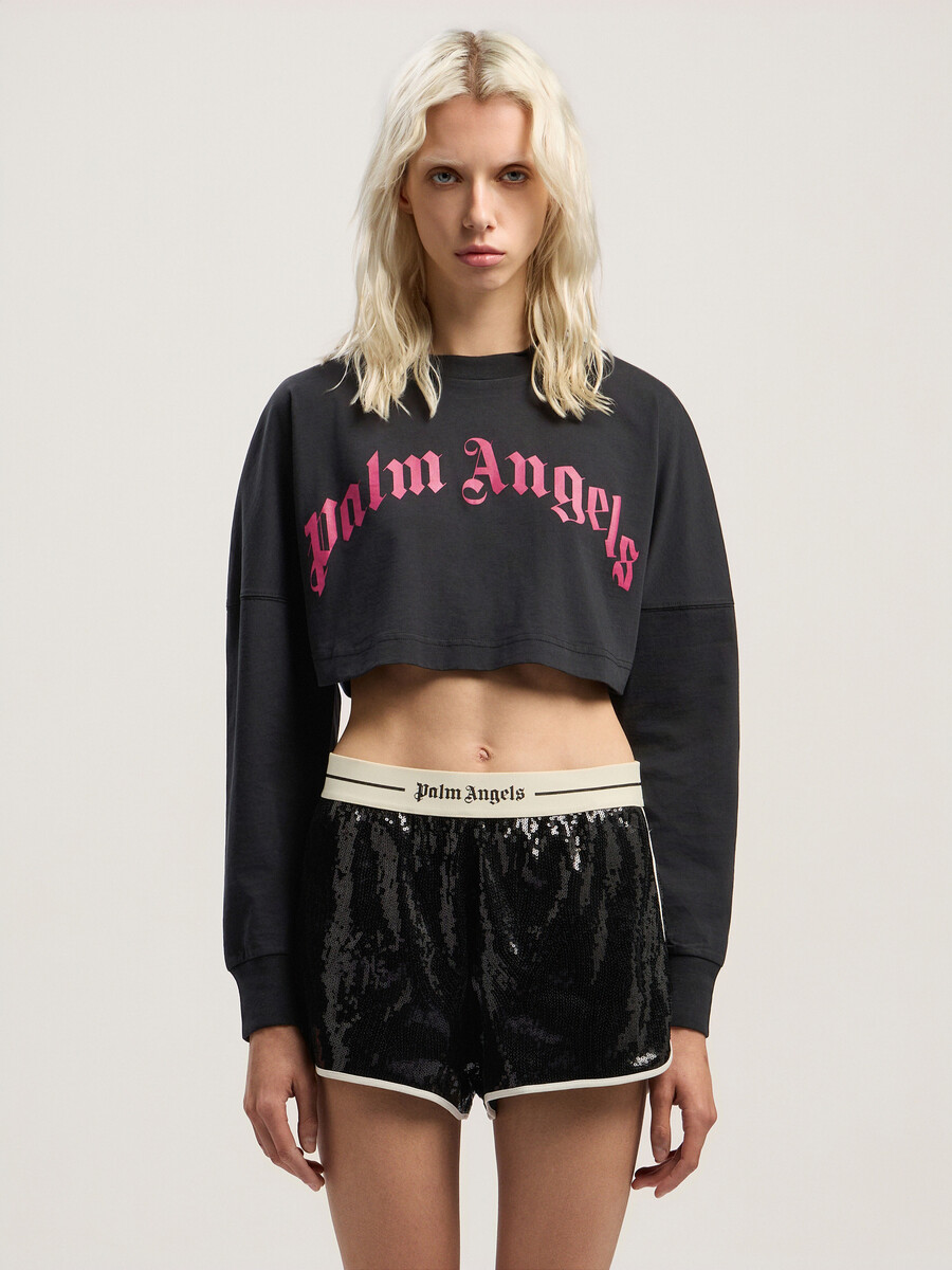 crop-top mit geschwungenem logo und langen Ärmeln