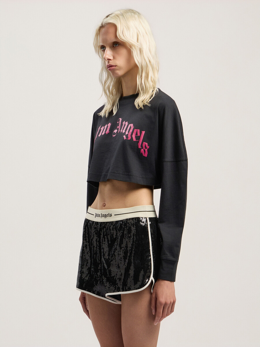 crop-top mit geschwungenem logo und langen Ärmeln