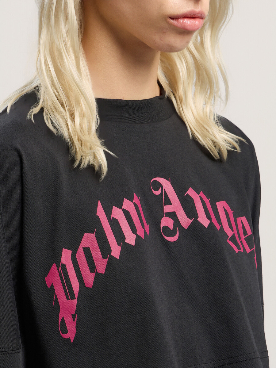crop-top mit geschwungenem logo und langen Ärmeln