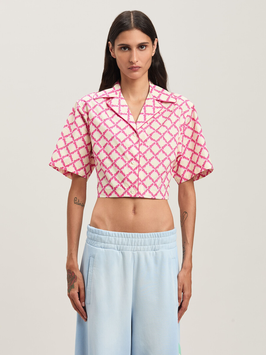 net logo crisscrossed shirt elfenbein - fuchs