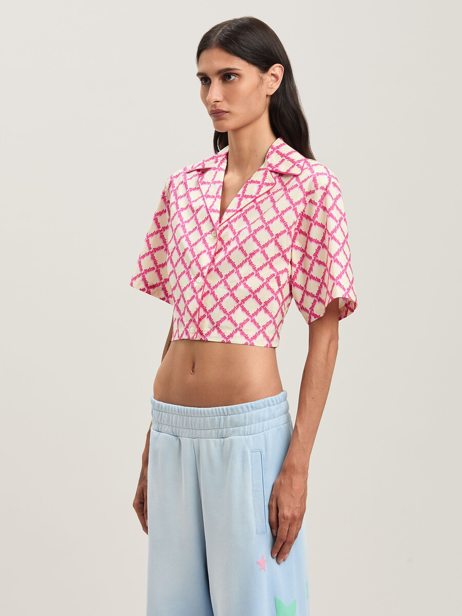 net logo crisscrossed shirt elfenbein - fuchs
