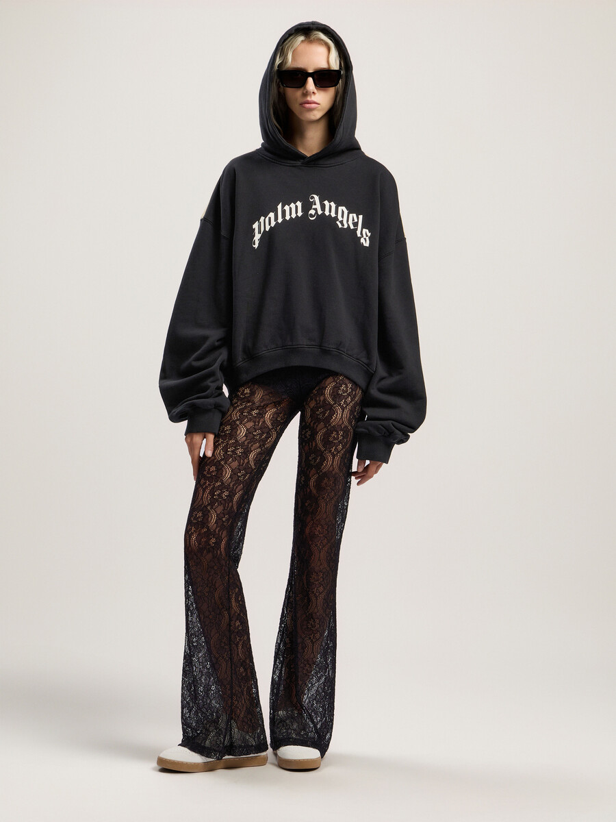 curved logo track crop hoodie