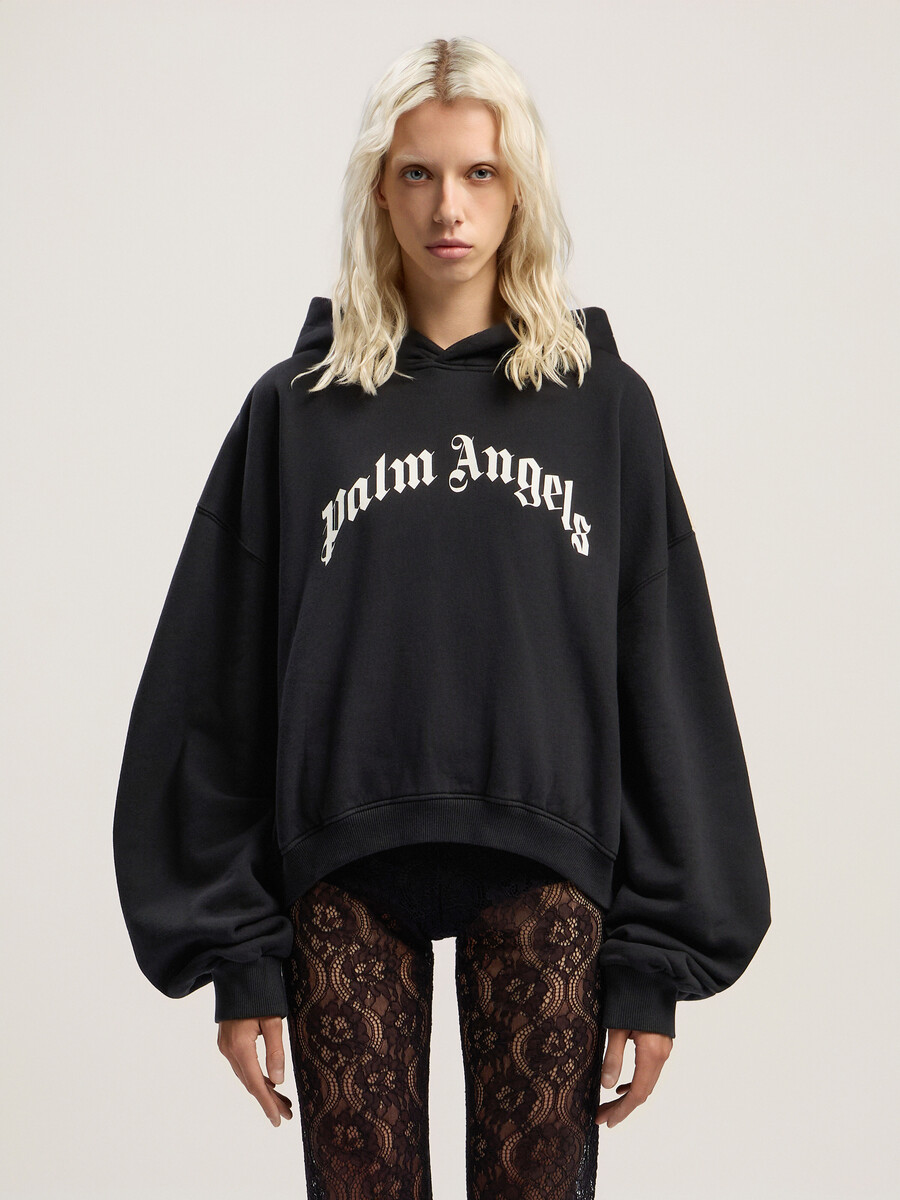 curved logo track crop hoodie