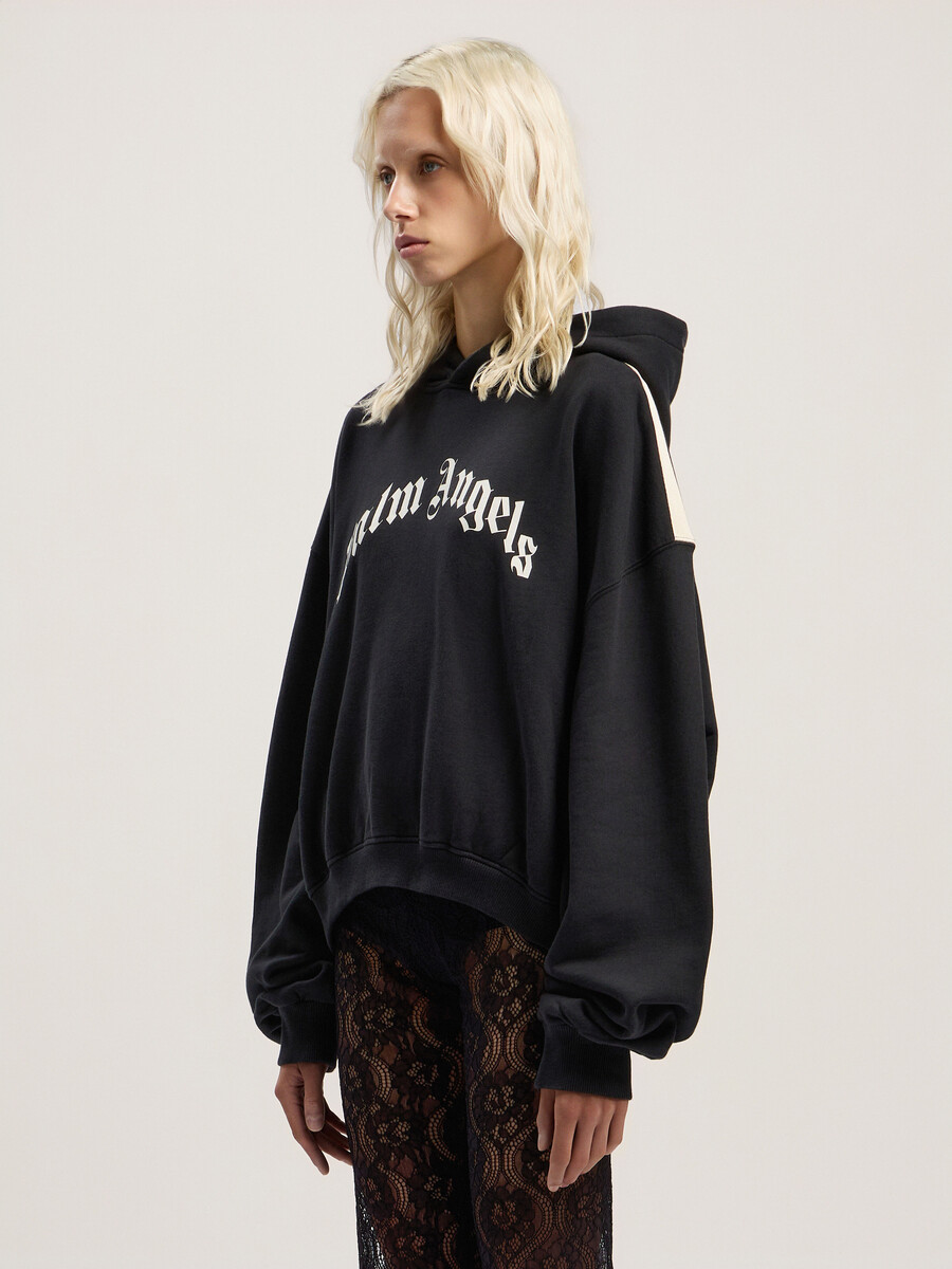 curved logo track crop hoodie