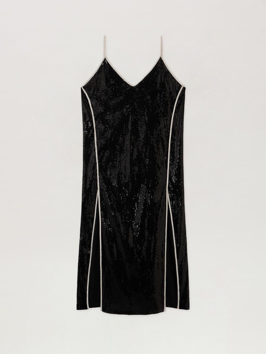 paillettenkleid mit geschwungenem logo