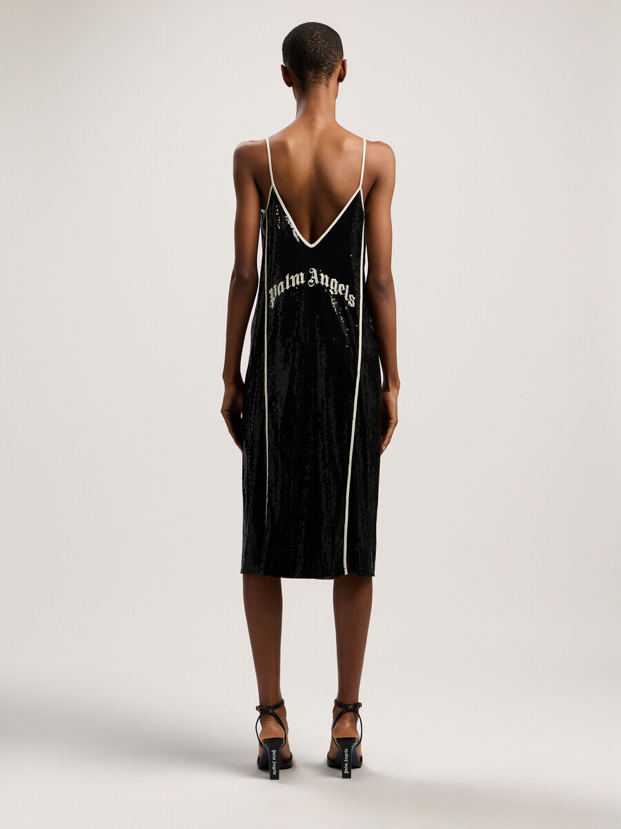 paillettenkleid mit geschwungenem logo