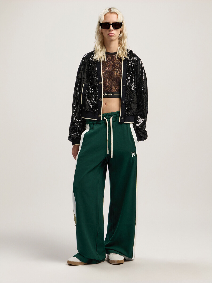 kurze jacke mit geschwungenem logo und pailletten