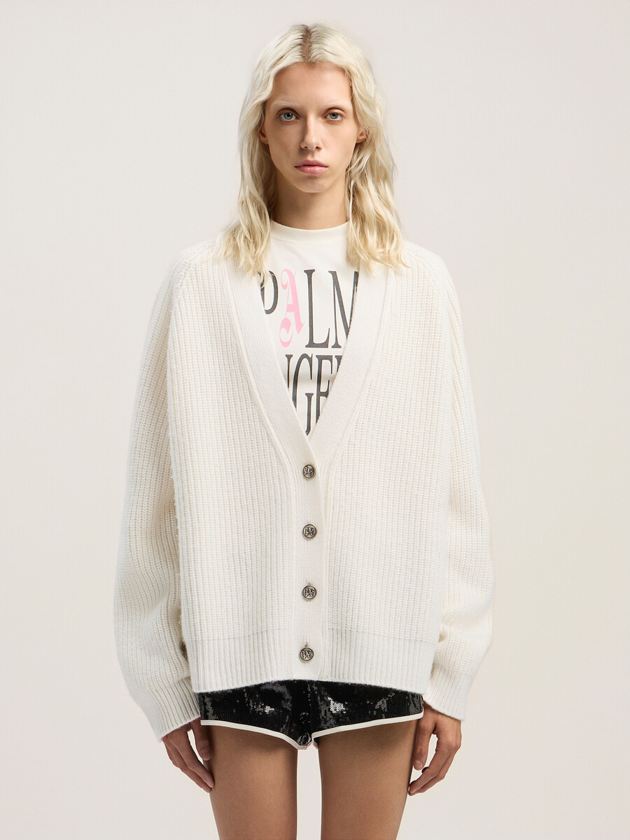 gebogener gerippter cardigan mit logo