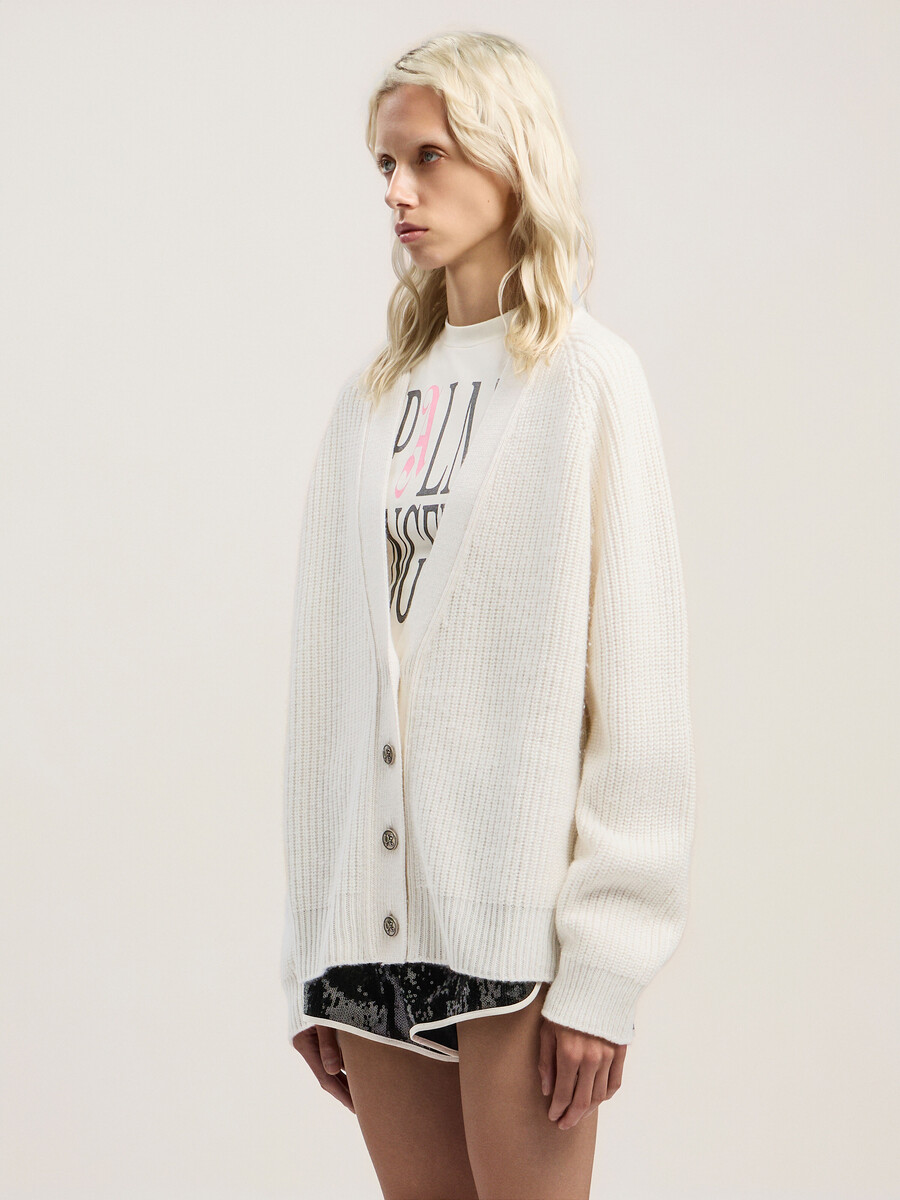 gebogener gerippter cardigan mit logo