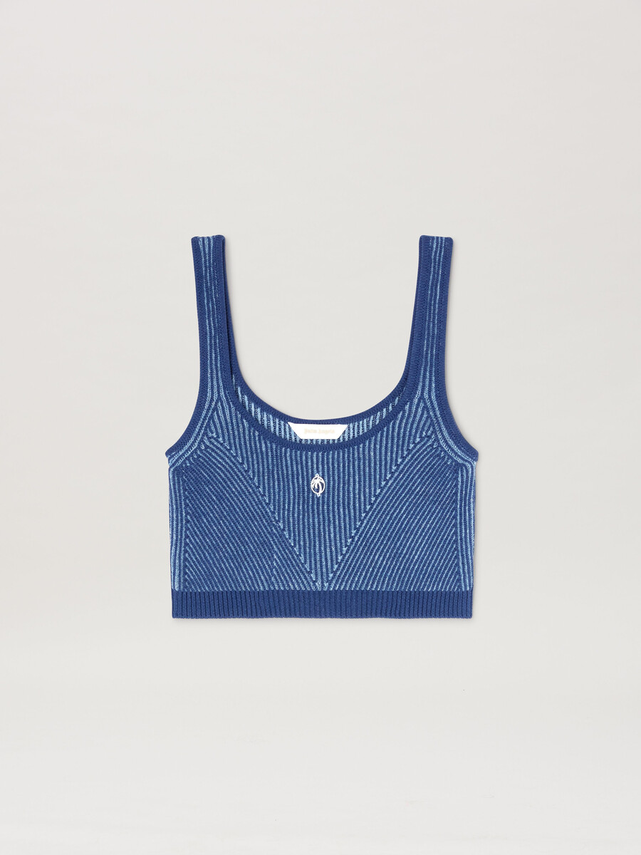 zweifarbiges rippstrick-top indigoblau - hellblau