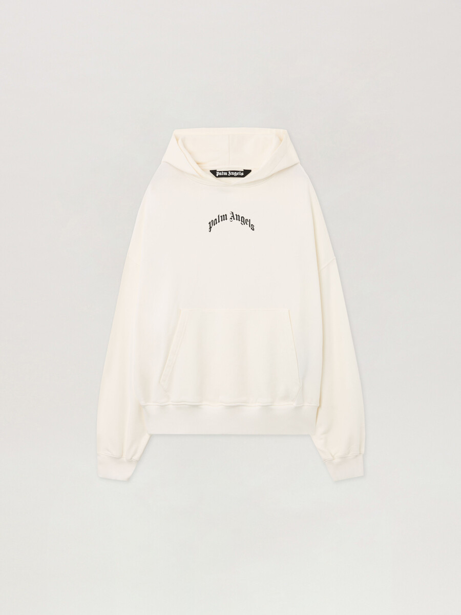 locker geschnittener hoodie mit geschwungenem logo auf der rückseite