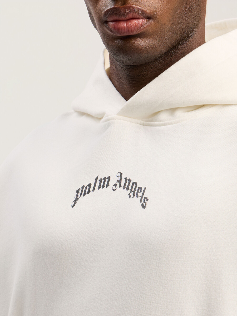 locker geschnittener hoodie mit geschwungenem logo auf der rückseite