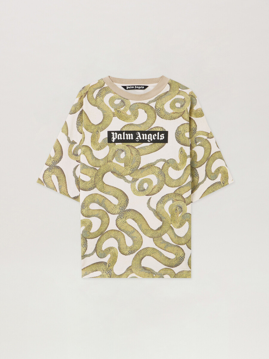 locker geschnittenes t-shirt mit schlangenmuster
