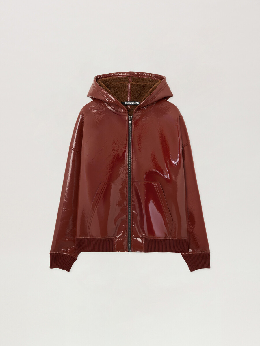 bomberjacke aus vinyl mit gebogenem logo
