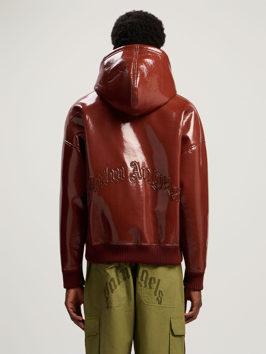 bomberjacke aus vinyl mit gebogenem logo