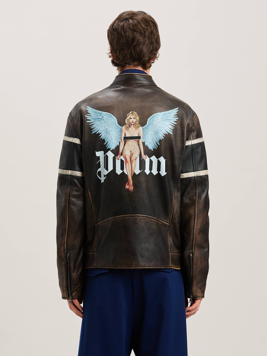 crystal pin up leder biker braun - aus
