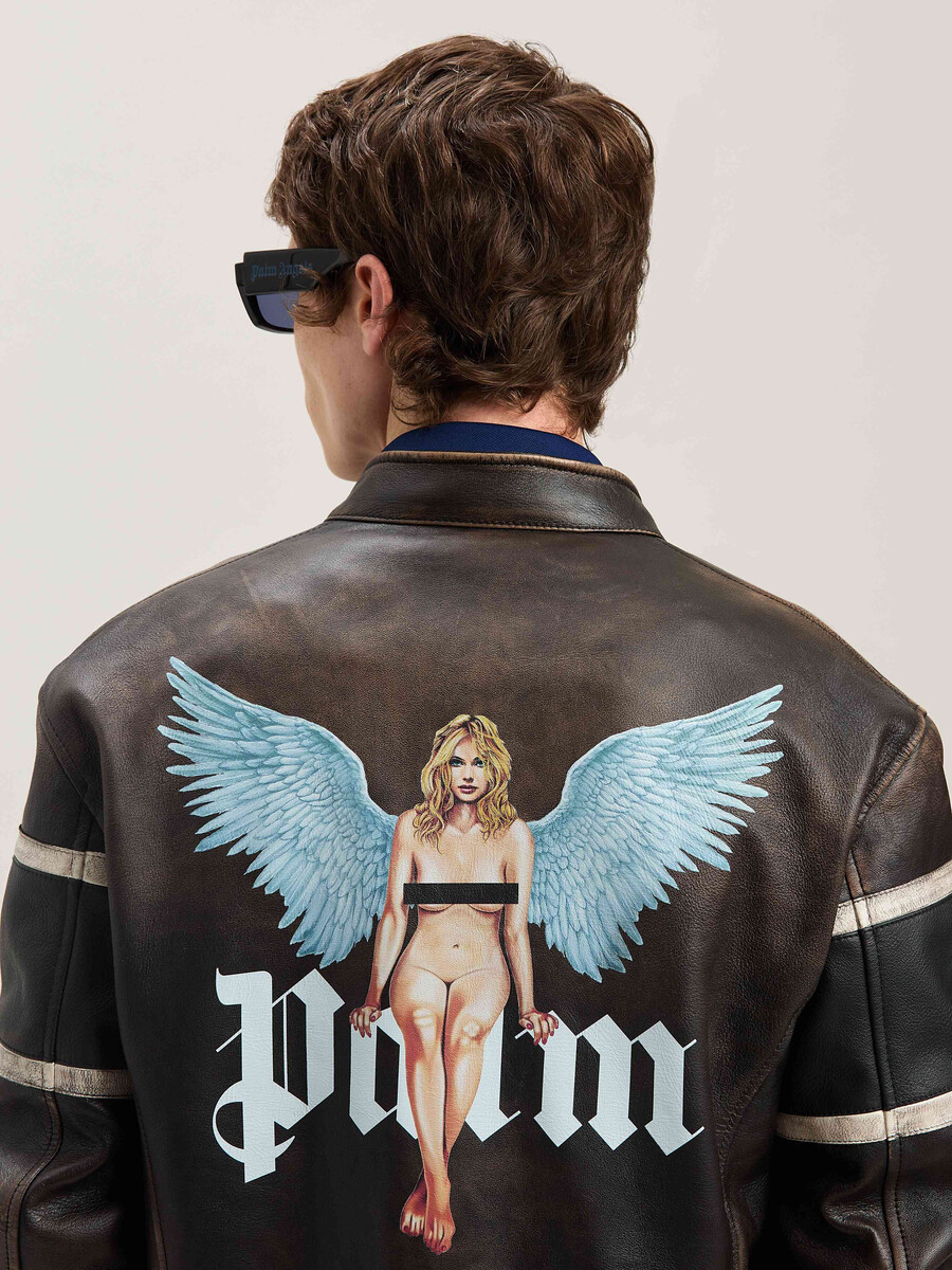 crystal pin up leder biker braun - aus