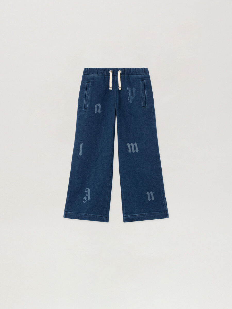 jeans mit buchstabenmuster gewaschen weit geschnitten